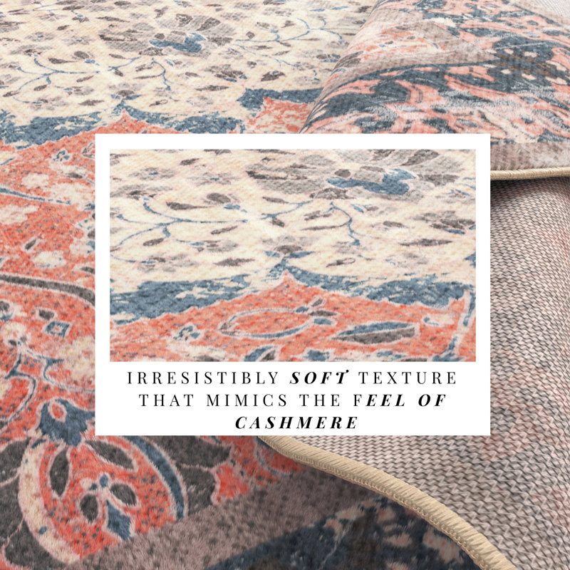 Blue Floral Rectangular Synthetic Washable Area Rug 50" x 20"