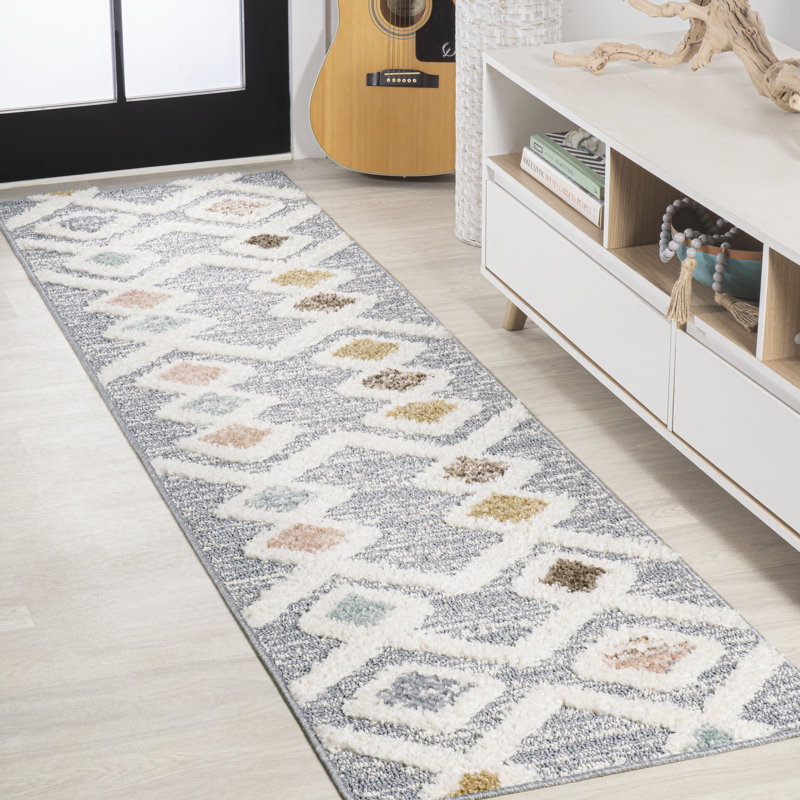 Dermott Trellis High-Low Multi/Gray Rug, Runner 2'2" x 8'