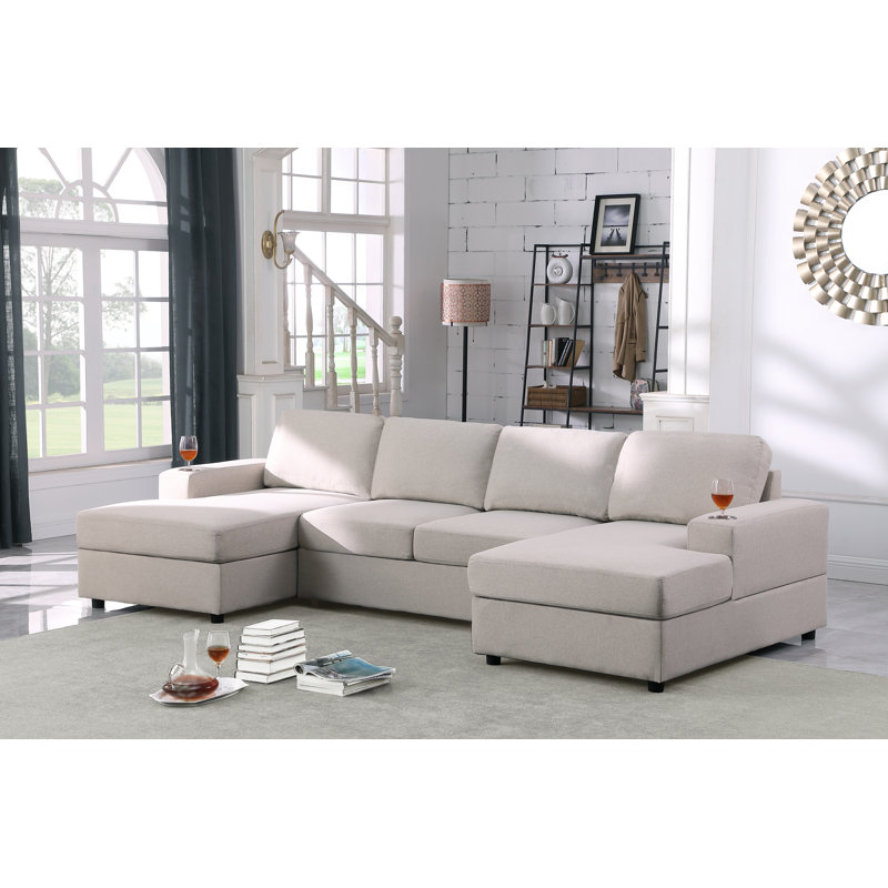 Canapé modulaire symétrique avec méridienne Rachdale, Mélange de lin beige