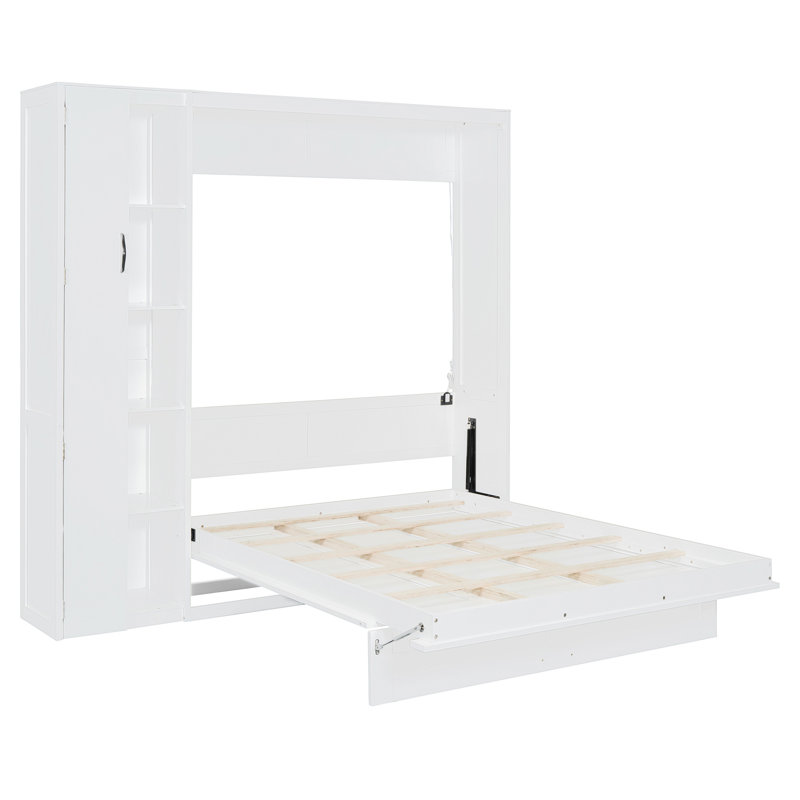 Lit escamotable mural avec tablettes Murphy, Lit double, Blanc