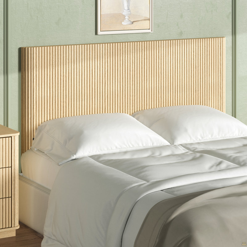Wooden Headboard With Arched Corrugated,Fits Queen Size Beds, Oak