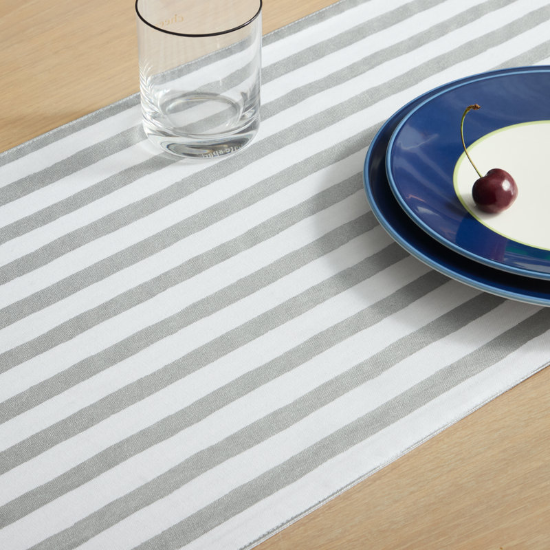 Striped Table Runnner, Silver/White