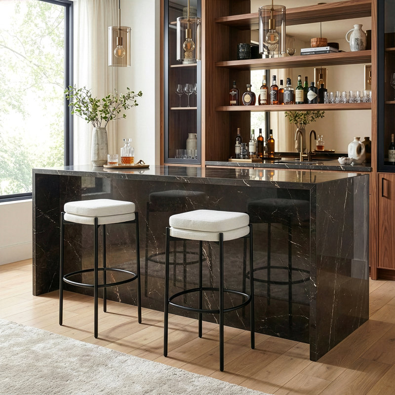 Beeta Upholstered Counter Stool, White, Bar Stool (30" Seat Height)