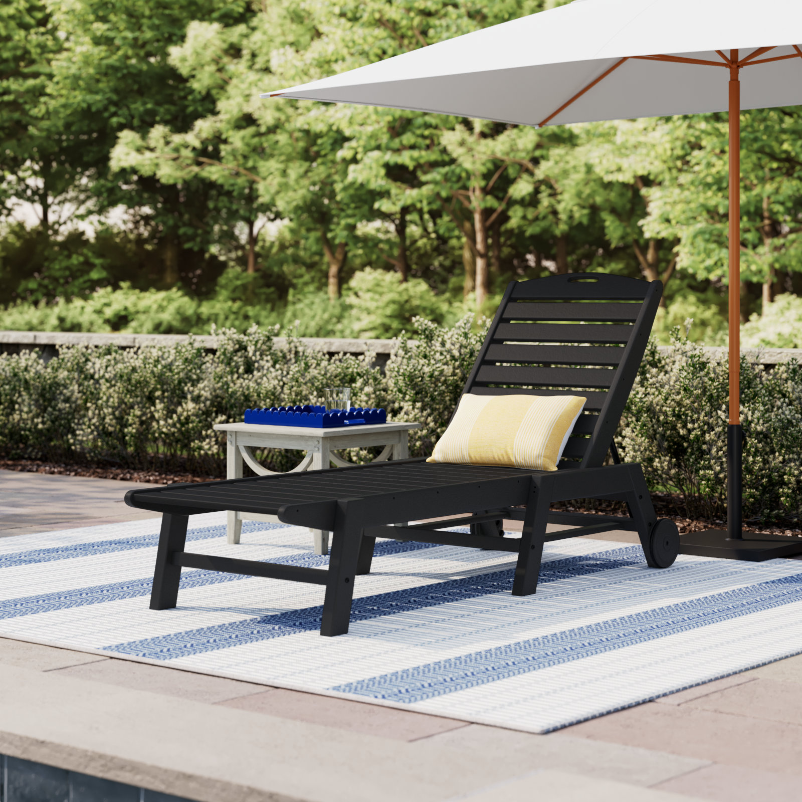 POLYWOOD® Nautical 27" Patio Chaise Lounge, Black