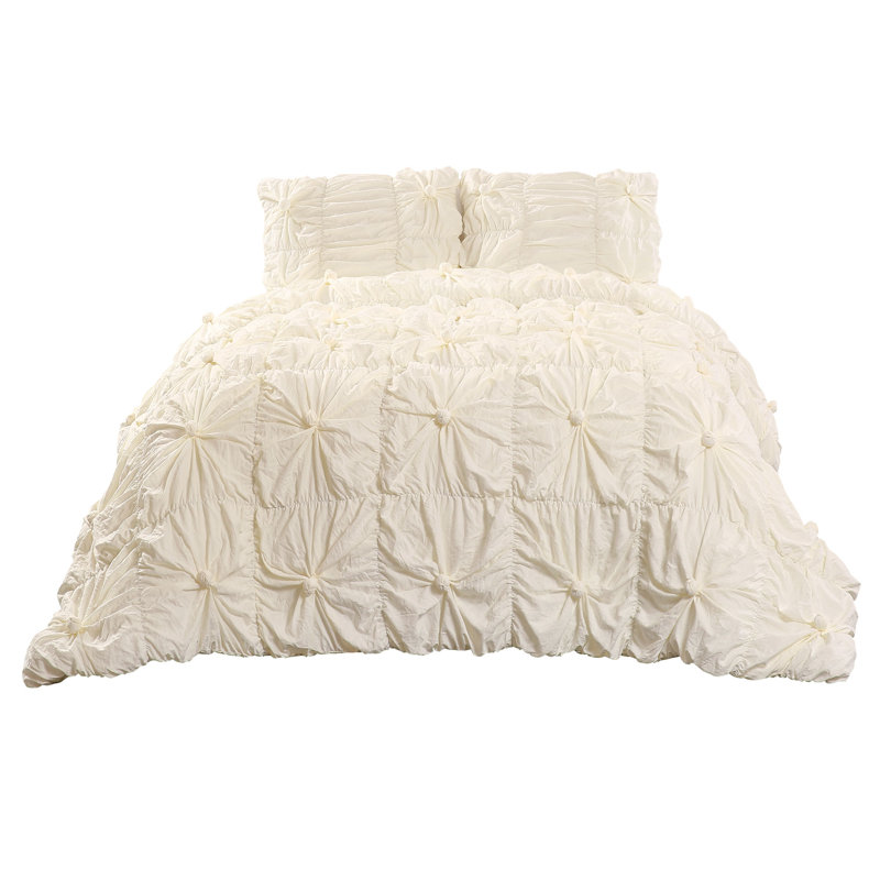 Ensemble d'édredon 100% coton moderne et contemporain Bella 3 pièces, Ivoire, Édredon pour très grand lit + 2 taies décorativ