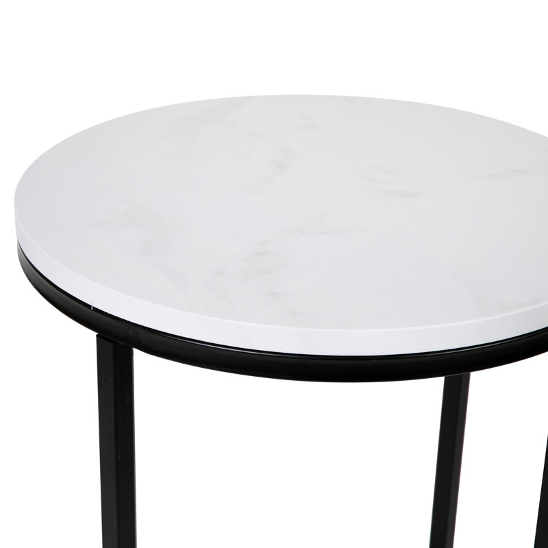 Hampstead Collection End Table - Modern Laminate Accent Table with Crisscross Frame, Matte Black, White Marble