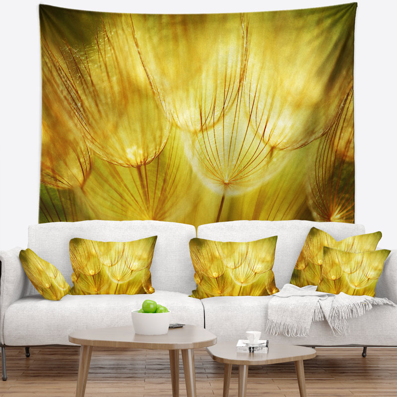 Tapisserie florale jaune pissenlit, H 50 po x l 60 po