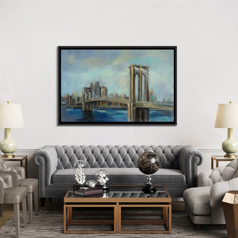 « brooklyn bridge », reproduction sur toile, H 40 po x l 60 po x P 1,5 po, Toile avec cadre noir, Pas de tapis