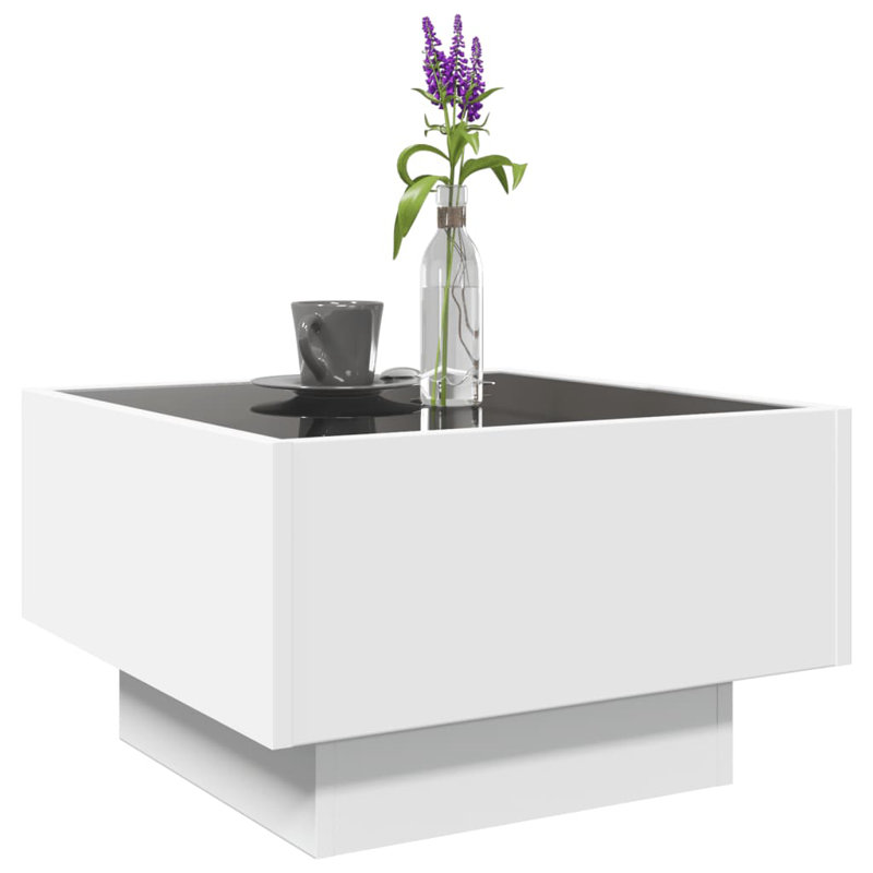 Table basse en bois d'ingénierie, verre, Blanc, H 11,8 po x L 19,7 po x l 19,7 po