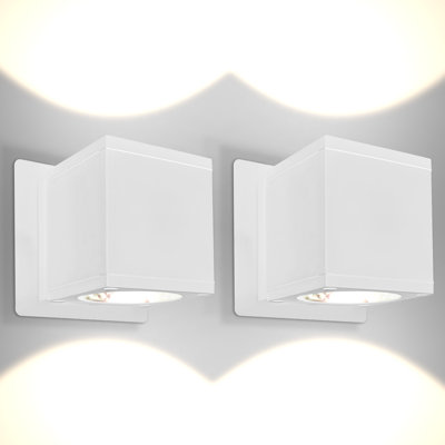 Luxrite 3 Inch LED Up Down Wall Sconce Cube, 3CCT 3000K/4000K/5000K, 18W, 1800 Lumens, IP65 Waterproof, Anti-Rust Aluminum, Wet Rated, ETL 2 Pack