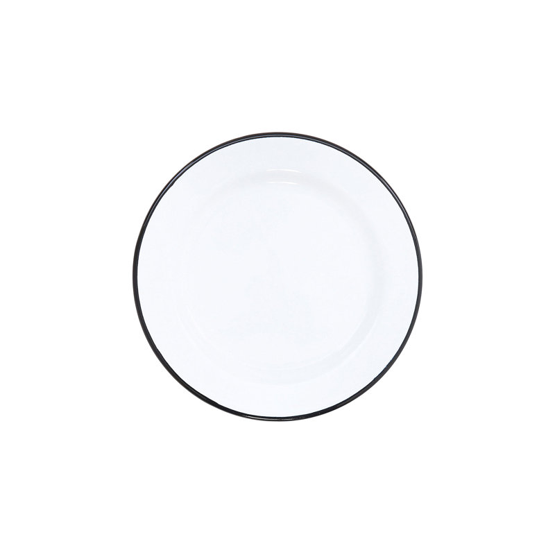 Crow Canyon Enamelware Vintage Flat Salad Plates, Gray Rim