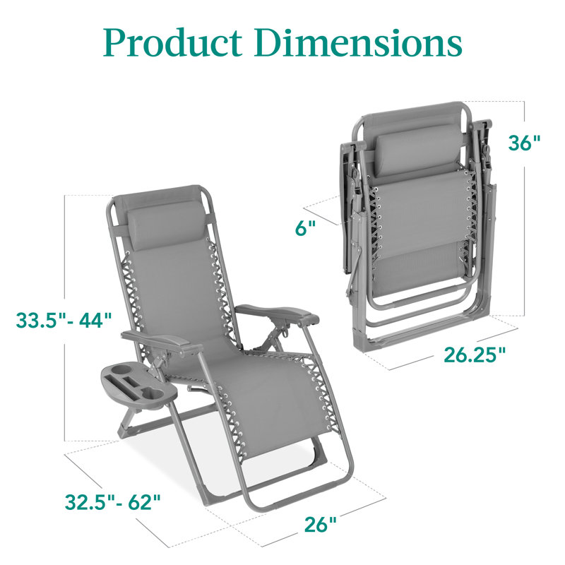 Fauteuil monochromatique à gravité zéro, fauteuil inclinable pliant pour patio avec plateau latéral et appui-tête