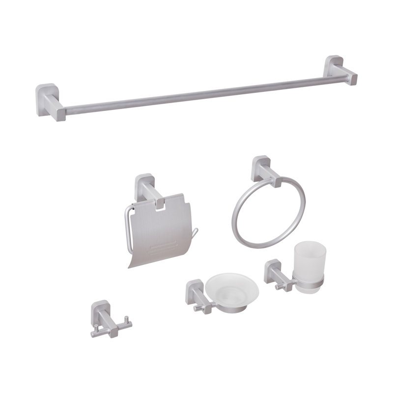 6-Piece Bathroom Hardware Set POCONE with Towel Bars and Hooks, Silver