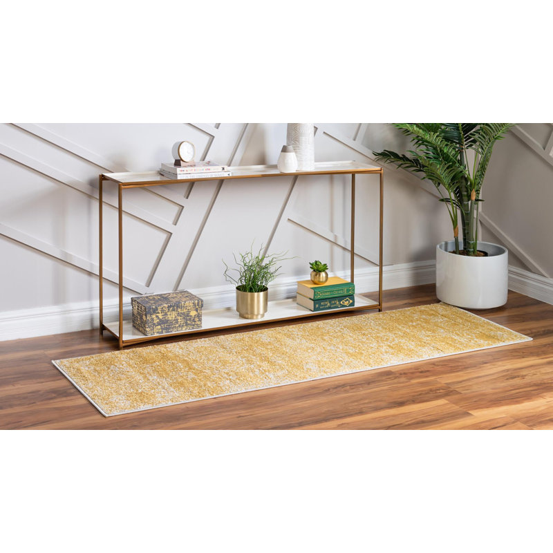 Tapis jaune moutarde Rizo Pat, Tapis de couloir 2 pi x 13 pi 1 po