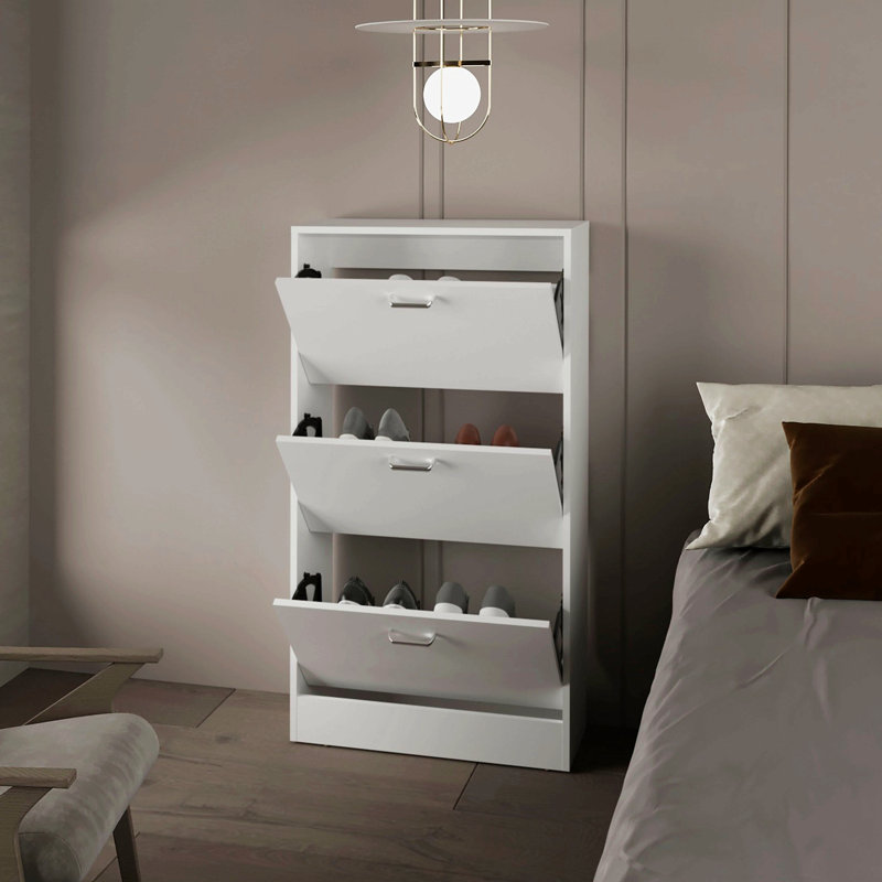 Shoe Rack With 3 Flip-Down Compartments, White