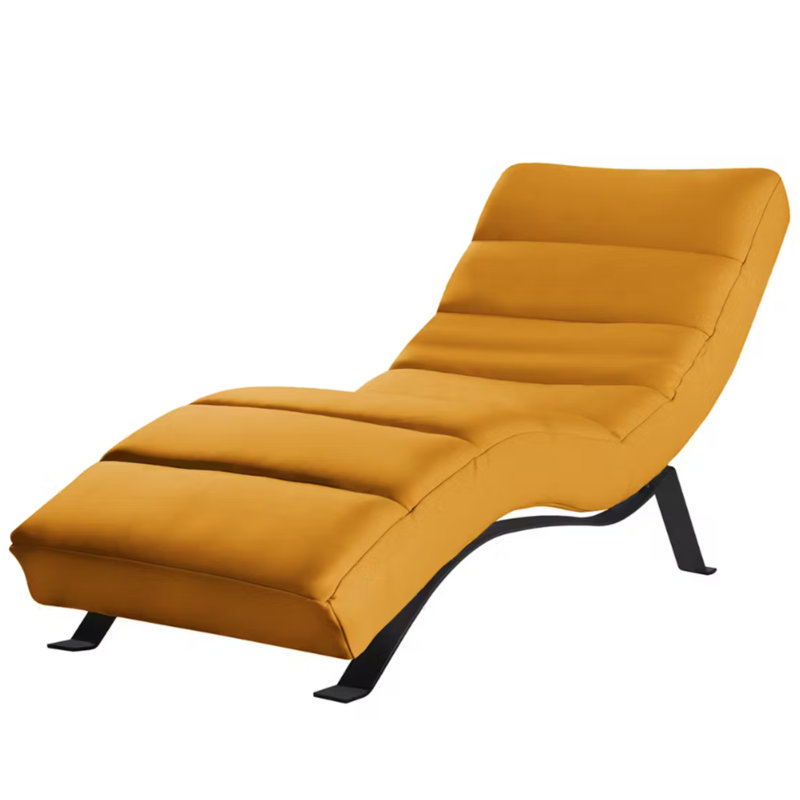SALISBURY Chaise Lounge in Genuine Leather with Adjustable Backrest, Yellow, Black