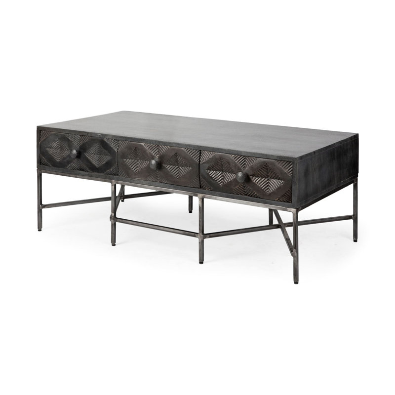 Table basse rectangulaire en bois massif avec 3 tiroirs Windcrest
