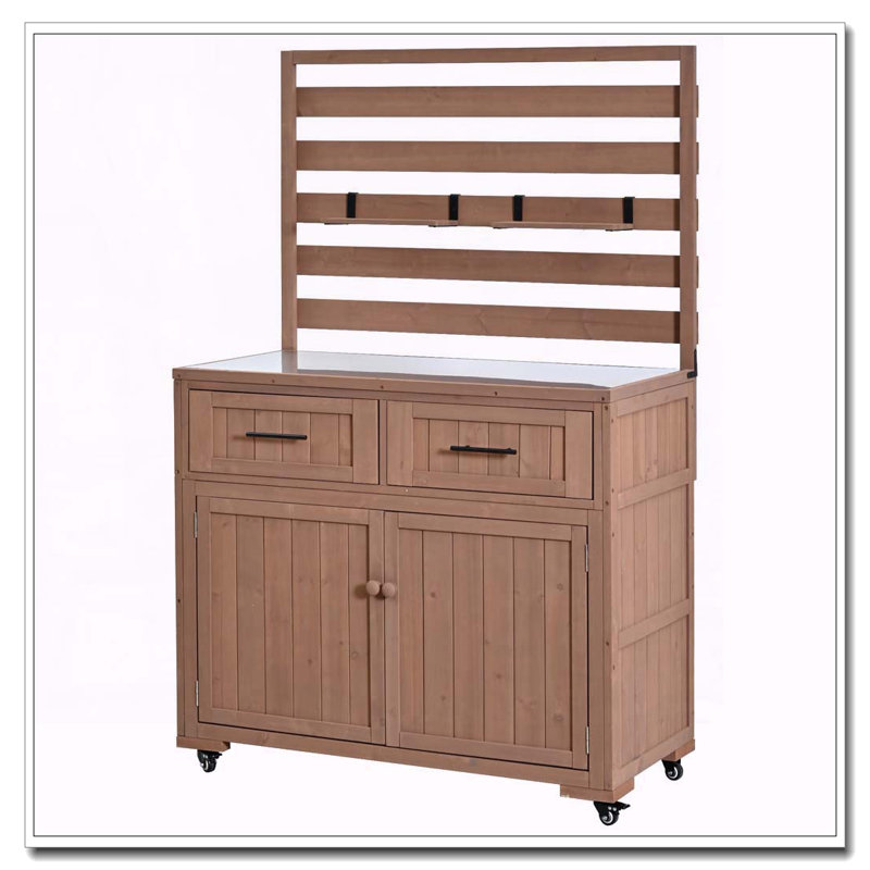 64.9'' H Large Patio Kitchen Island Solid Wood Kitchen Cart, Brown
