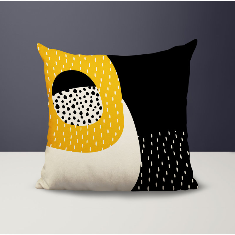Coussin carré intérieur / extérieur pia, H 15 po x l 15 po, Jaune / noir / blanc cassé