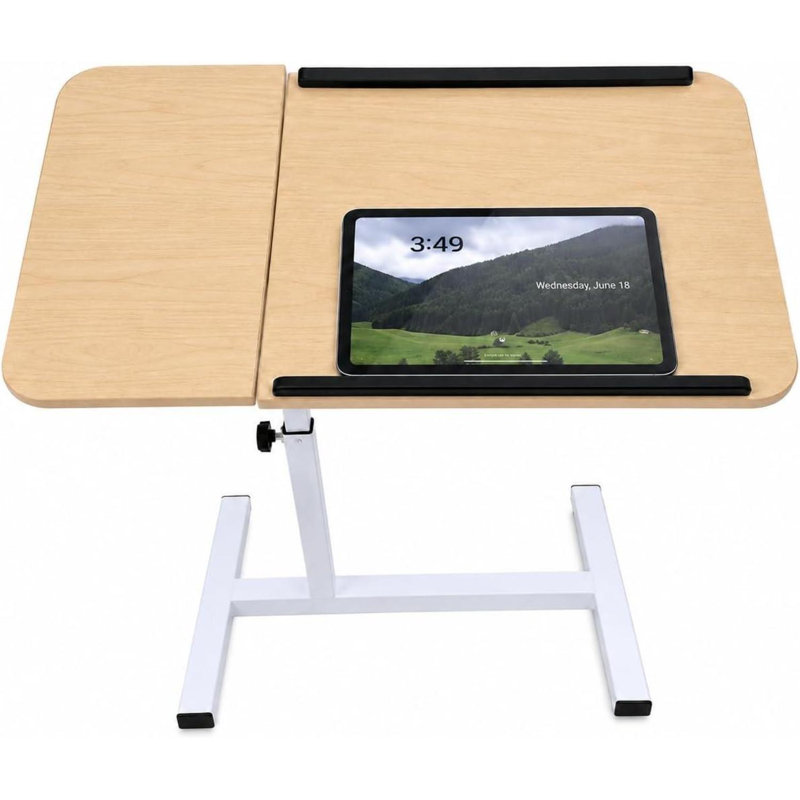 Adjustable Height Iron Computer Desk, Beige/White