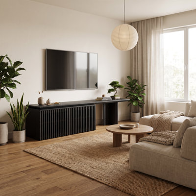 Meuble télé moderne, meuble télé avec rangement, console média extensible pour téléviseur jusqu'à 55 pouces et plus, meuble télé minimaliste pour le salon / la chambre à coucher - noir