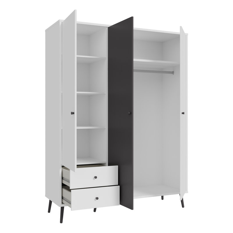 HARLLSON 3 Door Manufactured Wood Wardrobe, White/Black
