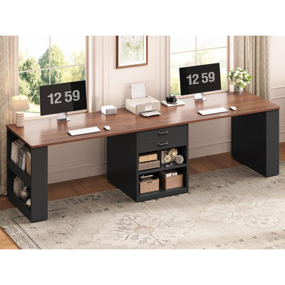 90.5" 2 Person Computer Desk, Long Office Desk With Storage Drawers