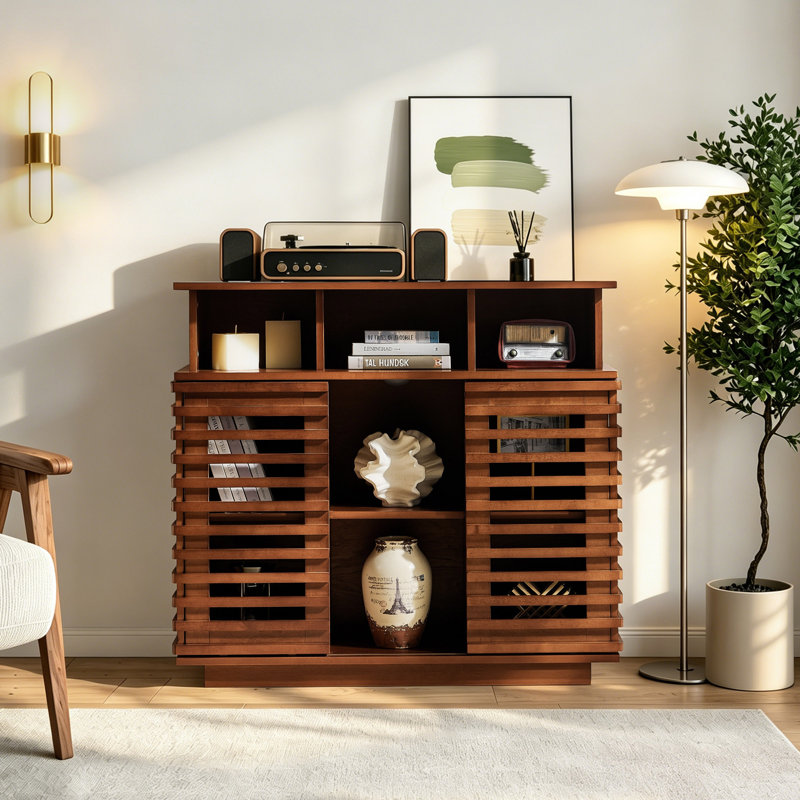Buffet Farmhouse avec portes coulissantes et tablette réglable, Walnut