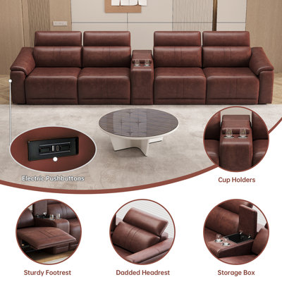 Ensemble de canapé inclinable électrique, canapé modulaire inclinable à 4 places avec appui-tête réglable et inclinaison électrique, cuir respirant avec console de rangement et ports USB, ensembles de meubles de salon faciles à assembler