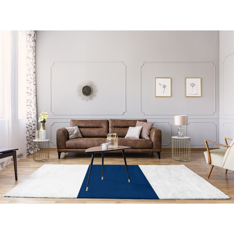 Tapis bleu marine/blanc rayé, Rectangle 9 pi x 12 pi
