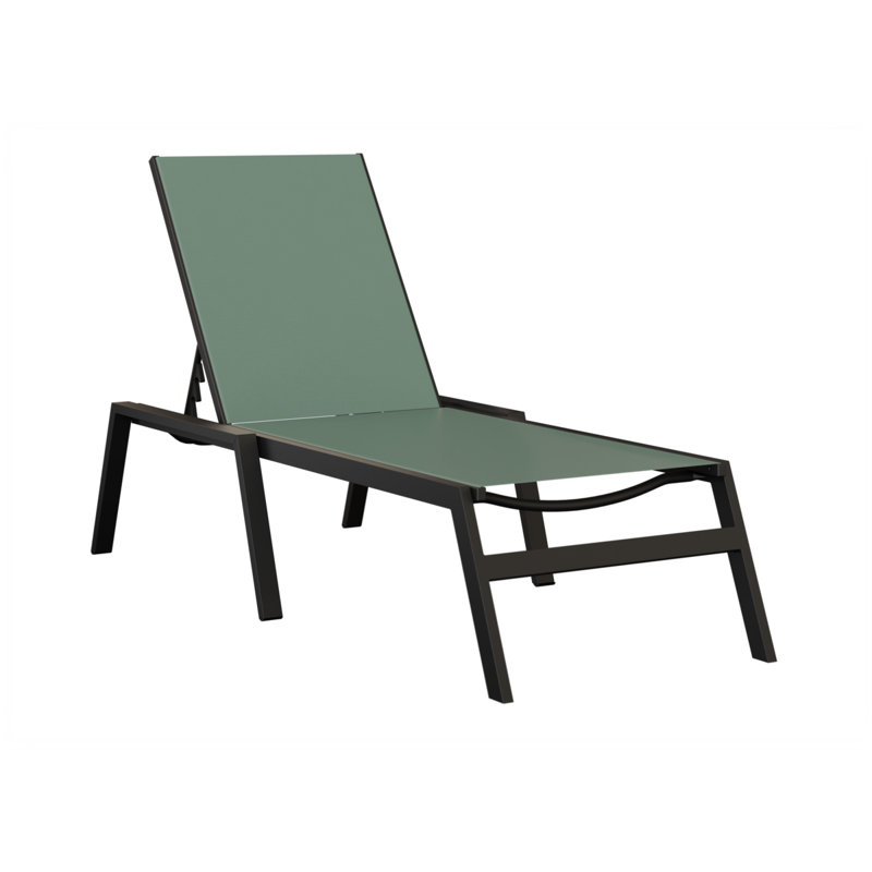 Colella Matte Black Aluminum Chaise Armless Lounge With Sage Blue Sling Fabric, Green, Matte Black