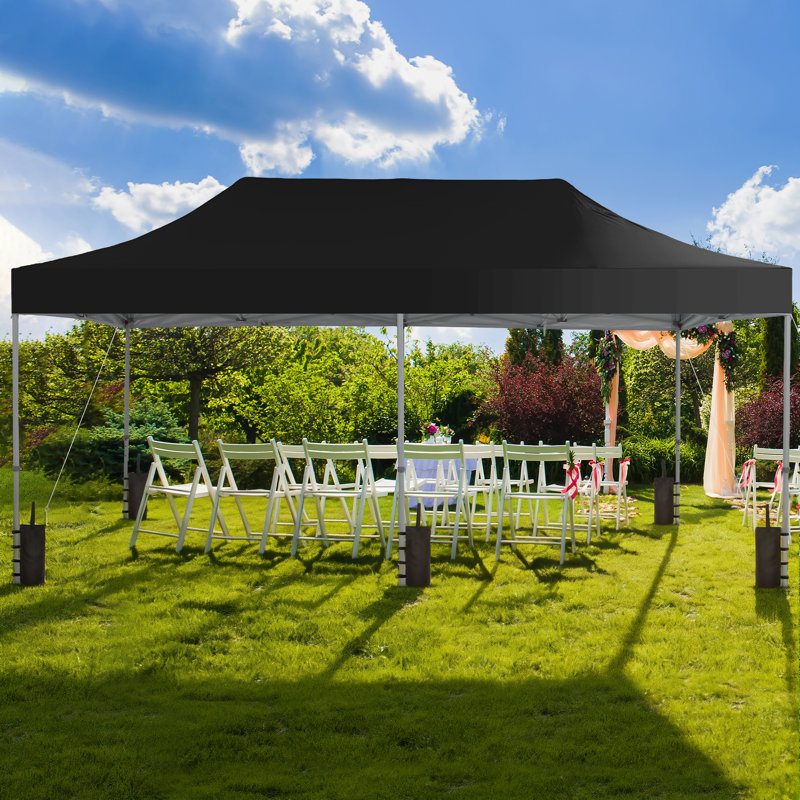 10X20 Pop-Up Canopy Tent With 3 Adjustable Heights, Outdoor Gazebo Canopy Tent, Patio Event Tents With Sandbags And Wheel Carrying Bag For Camping, Parties,Outdoor Events-Black
