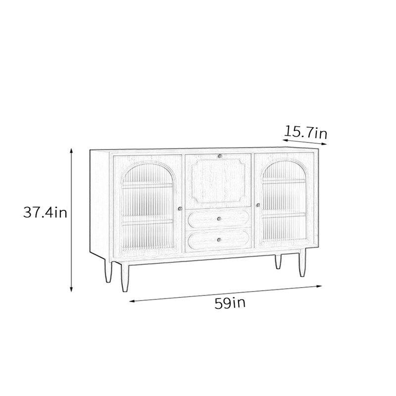 Buffet rétro de luxe de style nordique, H 37,4 po x l 59 po x P 15,7 po, Noir