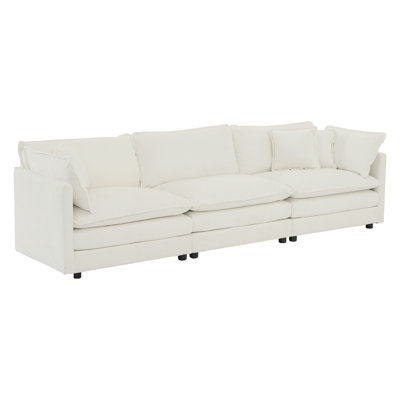 Mid-Century Modern Living Room Furniture, 3 White Chenille With 2 Armrest Pillows And 3 Toss For Home Decor, Style, & Pillows, Wood Construction, High Breathable, Comfortable Seating Area