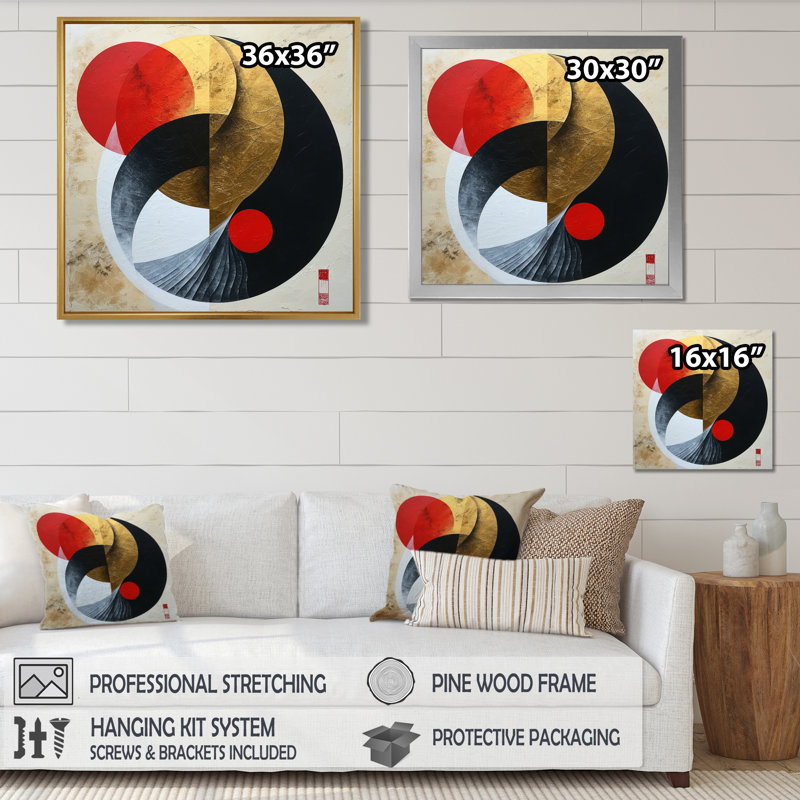Art mural Ying Yang, Toile avec cadre flottant noir, H 16 po x l 16 po x P 1 po