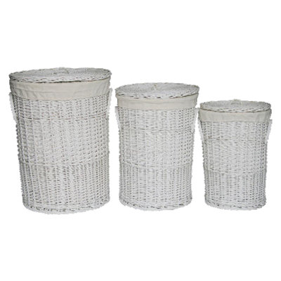 3 Piece Round Wicker Laundry Set