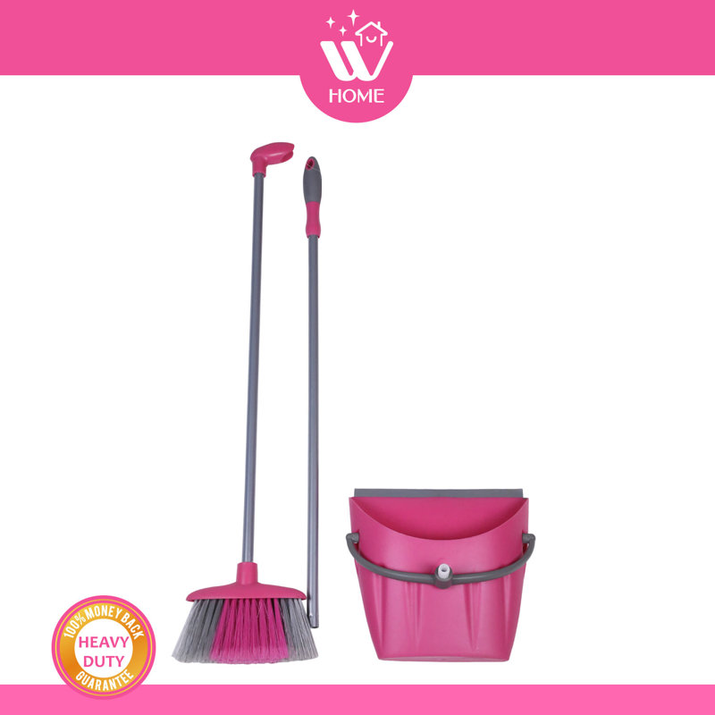 W Home Broom and Dustpan Set for Home, Fine Long Bristles, Multi-Surface Cleaning Brush