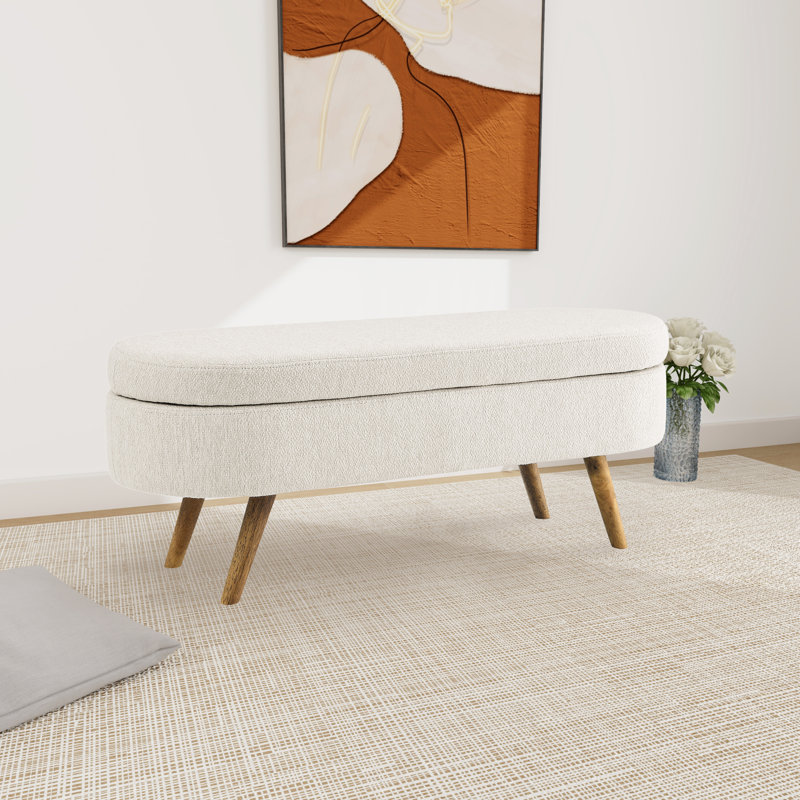 Jolande Upholstered Ottoman, Beige Linen Blend