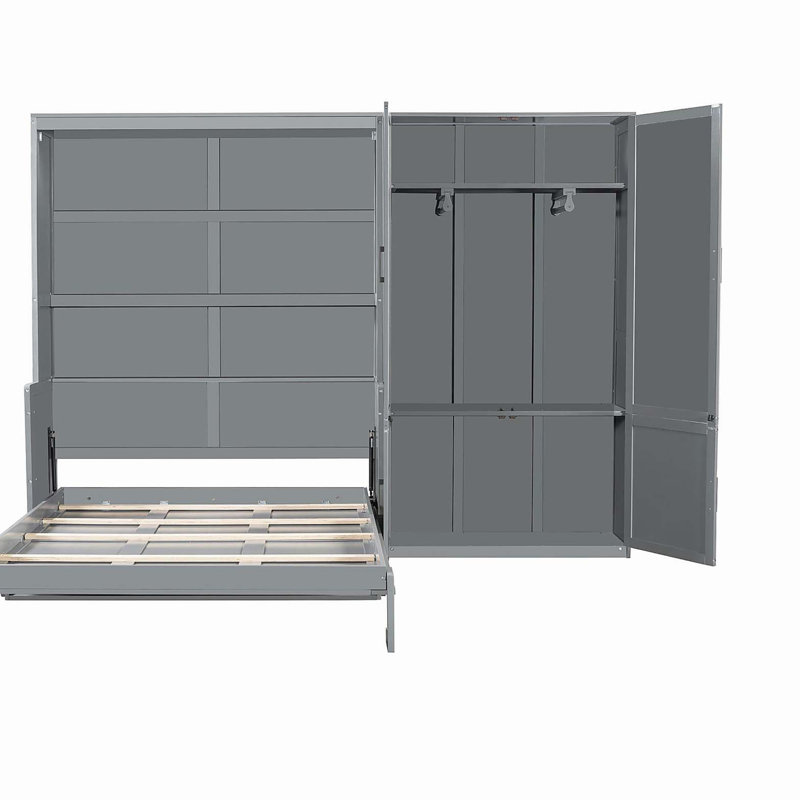 Grand lit escamotable mural avec placard, gris, Gris