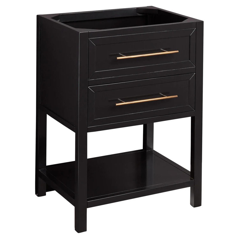 24" Robertson Single Bathroom Vanity Set with Oval Undermount Sink, Feathered White Quartz, 8" Widespread, Black