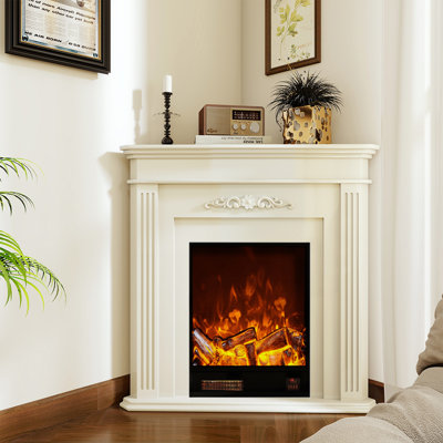 33.07"White Triangular Electric Fireplace with Flame Effect