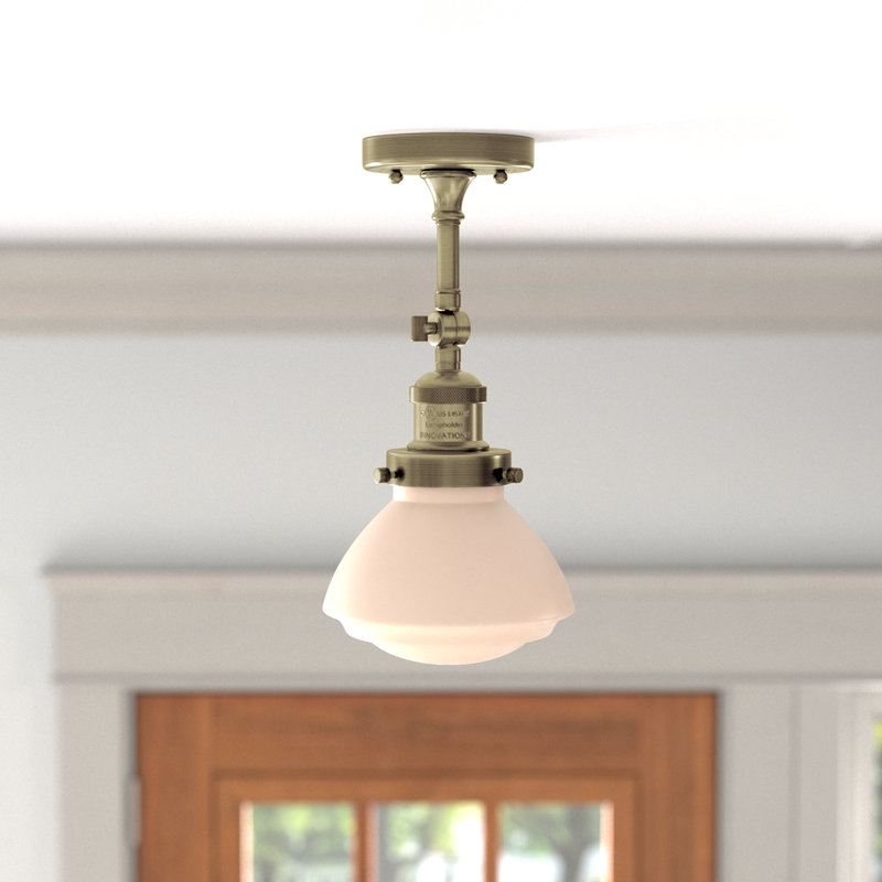 Plafonnier semi-encastré 1 lumière 6,75 po Chesterville, Ampoule DEL 6 watts Vinage, Blanc mat, Laiton antique