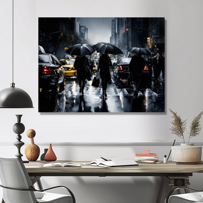 «Umbrella In New York City At Night I - Cityscapes», impression murale en métal