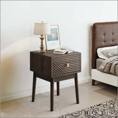 Medieval-Modern Style Bedside Table, Bedroom Bedside Table With Metal Handles, 2-Piece Set