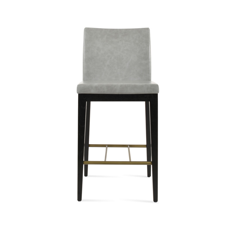 Tabouret de bar et de comptoir en bois de frêne noir Aria, Hauteur de l'assise: 24 po, Similicuir PPM gris clair