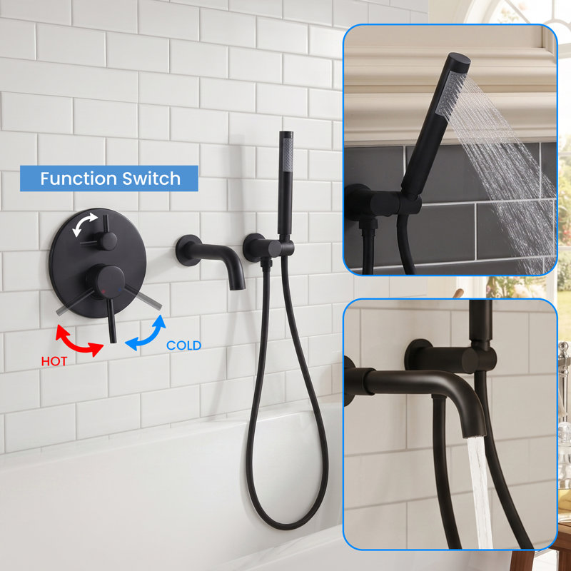 Wall Bath Faucet with Diverter, Matte Black