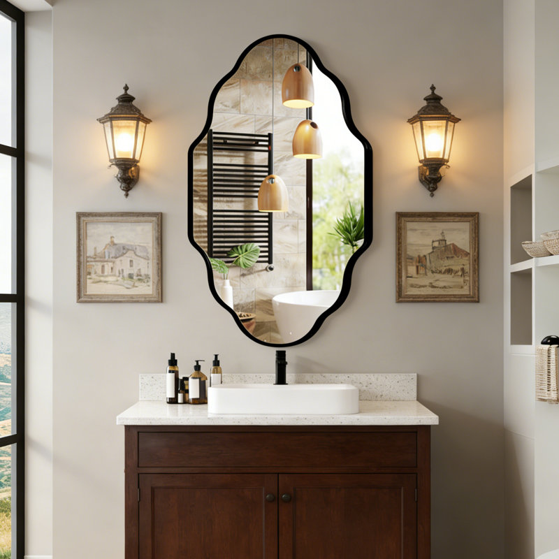 Oval Wall Mirror with Aluminum Frame, HD Tempered Glass, Mosaic Accent, Vertical/Horizontal Hanging, Shatter-Resistant for Bathroom Vanity, Living Room & Entryway