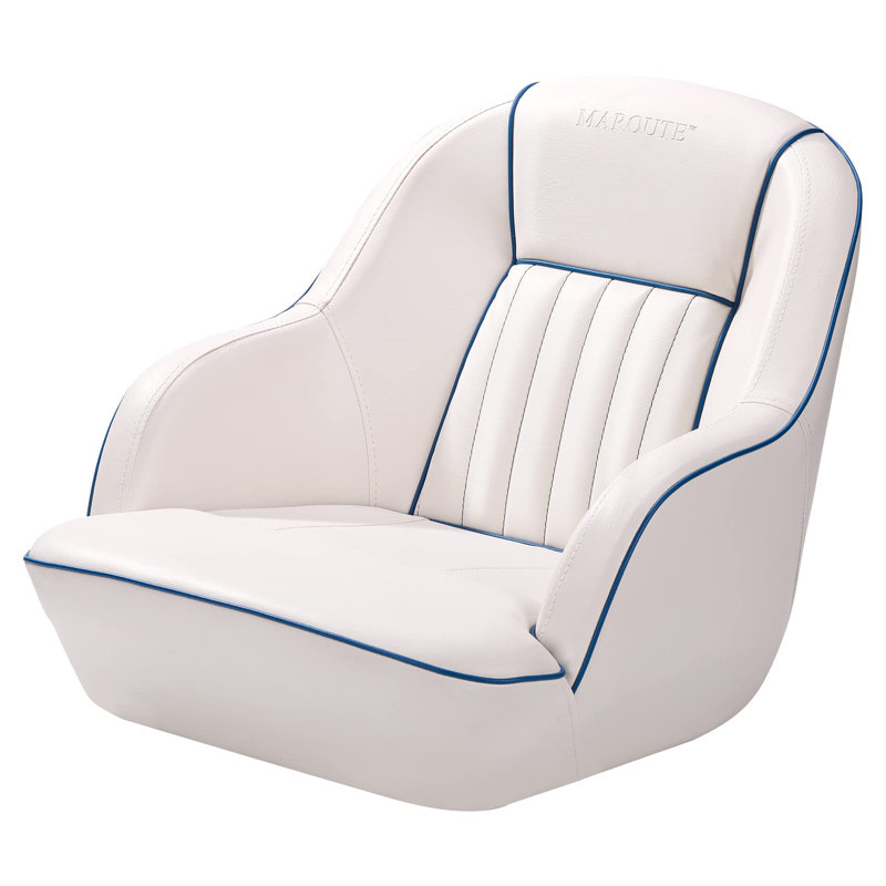 Fauteuil capitaine de bateau passepoil avec dossier ergonomique et mousse de compression épaisse, Blanc / Bleu