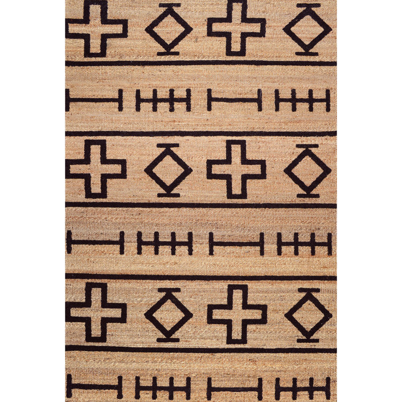 Tapis en jute, sisal, coton naturel et noir à motif géométrique tissé à la main Aliea, Rectangle 3 pi x 5 pi