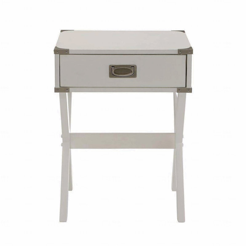 Table d'appoint avec coins en métal, Blanc